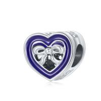 Enamel Zinc Alloy European Beads, Heart, silver color plated, DIY, blue, 10-15mm 