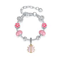 European Match Cristal Bracelets, alliage de zinc, avec Des billes de verre, coccinelle, Placage, longueur différente pour le choix & pour femme & émail, rose, Vendu par PC