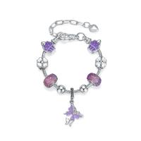 European Match Cristal Bracelets, alliage de zinc, avec strass de résine, papillon, Placage de couleur argentée, longueur différente pour le choix & pour femme & émail & avec strass, violet, Vendu par PC