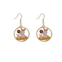 boucle d'oreille de goutte en Zinc Alloy et Émail  , alliage de zinc, lapin, Placage de couleur d'or, bijoux de mode & pour femme & émail, Jaune Vendu par paire