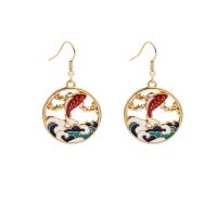 boucle d'oreille de goutte en Zinc Alloy et Émail  , alliage de zinc, poisson, Placage de couleur d'or, bijoux de mode & pour femme & émail & creux, rouge Vendu par paire