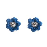 Pendientes de Perno de Aleación de Zinc, con Hilo de algodón, Flor, chapado en color de plata, Joyería & para mujer, más colores para la opción, 38x38mm, Vendido por Par