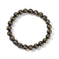 Negro Obsidiana pulsera, Esférico, Joyería & unisexo & diverso tamaño para la opción & incrustacion de oro, Negro, longitud:aproximado 19 cm, Vendido por UD