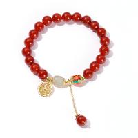 Pulsera de Ágata Roja de Yunnan, Yunnan Red Agate, con metal & aleación de zinc, Esférico, chapado en color dorado, Joyería & para mujer & esmalte, Rojo, longitud:aproximado 19 cm, Vendido por UD