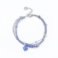 Evil Eye Schmuck Armband, 304 Edelstahl, mit Glasperlen, mit Verlängerungskettchen von 3cm, flache Runde, Vakuum-Ionen-Beschichtung, Modeschmuck & mehrschichtig & für Frau & Emaille, keine, Länge:ca. 15.5 cm, verkauft von PC