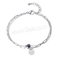 Edelstahl Charm Armband, 304 Edelstahl, mit Glasperlen, mit Verlängerungskettchen von 3cm, Quadrat, Vakuum-Ionen-Beschichtung, Doppelschicht & Modeschmuck & für Frau & facettierte, keine, Länge:ca. 16.5 cm, verkauft von PC