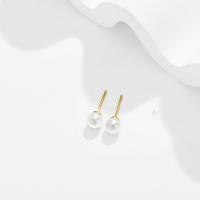 Boucle d'oreille en alliage de zinc en plastique perle, avec perle de plastique, Plaqué d'or 24K, bijoux de mode & pour femme, 6mm, Vendu par paire