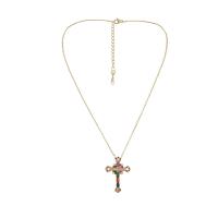 Rhinestone Brass Necklace, with 2.36inch extender chain, Cross, gold color plated, fashion jewelry & for woman & with rhinestone, golden Approx 15.75 Inch 