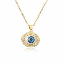 Collier Evil Eye bijoux, laiton, avec résine, avec 5cm chaînes de rallonge, Mauvais œil, Placage, bijoux de mode & modèles différents pour le choix & pavé de micro zircon & émail, plus de couleurs à choisir cm, Vendu par PC