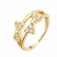 Cubic Zirconia Micro Pave Brass Finger Ring, plated, fashion jewelry & micro pave cubic zirconia, golden, inner .7 ~1.9cm 