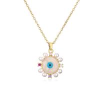 Collier Evil Eye bijoux, laiton, avec perle de plastique, avec 5cm chaînes de rallonge, Rond, Placage, bijoux de mode & modèles différents pour le choix & pavé de micro zircon & émail, plus de couleurs à choisir cm, Vendu par PC