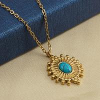 Collier de bijoux de titane, Acier titane, avec turquoise, Plaqué or 18K, bijoux de mode & pour femme, doré Environ 17.72 pouce, Vendu par brin