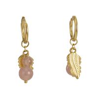 Boucles d'oreilles en acier titane, avec Pierre naturelle, Plaqué or 18K, bijoux de mode & pour femme, doré Vendu par paire