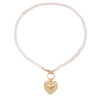 Collier de perles en plastique, alliage de zinc, avec perle de plastique, coeur, Placage de couleur d'or, bijoux de mode & pour femme Environ 42 cm, Vendu par PC