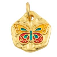 Enamel Brass Pendants, Butterfly, gold color plated, fashion jewelry & DIY, mixed colors 