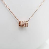 Collier de bijoux de titane, Acier titane, avec 2inch chaînes de rallonge, beignet, Plaqué de couleur d'or rose, pavé de micro zircon & pour femme Environ 15.7 pouce, Vendu par PC