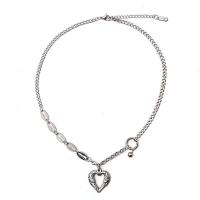 Collier de bijoux de titane, Acier inoxydable 304, avec Pendentif en alliage de zinc, avec 2inch chaînes de rallonge, coeur, bijoux de mode & pour femme & creux, couleur originale Environ 16.1 pouce, Vendu par PC