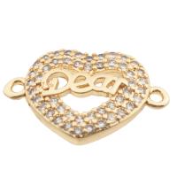 Cubic Zirconia Micro Pave Brass Connector, Heart, high quality gold color plated, DIY & micro pave cubic zirconia Approx 2mm 