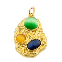 Brass Jewelry Pendants, with Cats Eye, gold color plated, fashion jewelry & DIY, mixed colors, 23.7*15.5mm [