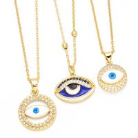 Collier Evil Eye bijoux, laiton, avec 5cm chaînes de rallonge, Mauvais œil, Placage, bijoux de mode & modèles différents pour le choix & pavé de micro zircon, doré cm, Vendu par PC