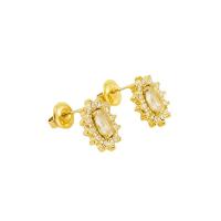 Acier titane boucle d oreille dormeuse, Plaqué or 18K, bijoux de mode & pavé de micro zircon & pour femme, doré Vendu par paire