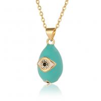 Collier Evil Eye bijoux, laiton, larme, Plaqué d'or, motif de mauvais œil & chaîne ovale & pavé de micro zircon & pour femme & émail, plus de couleurs à choisir Environ 17.7 pouce, Vendu par PC