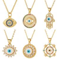 Collier Evil Eye bijoux, laiton, Plaqué d'or, motif de mauvais œil & chaîne ovale & styles différents pour le choix & pavé de micro zircon & pour femme Environ 17.7 pouce, Vendu par PC