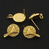 Brass Earring Stud Component, real gold plated, DIY & micro pave cubic zirconia 