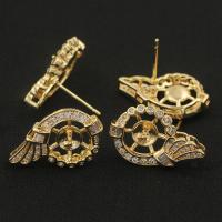 Brass Earring Stud Component, real gold plated, DIY & micro pave cubic zirconia 