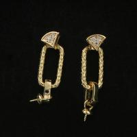 Brass Earring Stud Component, real gold plated, detachable & DIY & micro pave cubic zirconia 