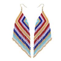 Pendiente de grano de vidrio, Seedbead, con aleación de zinc, chapado en color dorado, estilo popular & para mujer, multicolor, 55x135mm, Vendido por Par