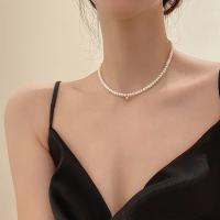 Collier de perles en plastique, fer, avec perle de plastique, Placage de couleur d'or, bijoux de mode, doré Environ 31-40 cm, Vendu par PC