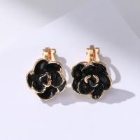 Boucle d'oreille de Clip en alliage de zinc, fleur, Placage de couleur d'or, bijoux de mode & pour femme & émail, deux couleurs différentes Vendu par paire