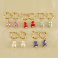 Boucles d'oreilles en acier titane, avec perle de plastique, calebasse, Plaqué or 18K, bijoux de mode & pour femme, plus de couleurs à choisir, 6mm,8mm, Vendu par paire