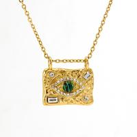 Collier de bijoux de titane, Acier titane, avec Malachite, Plaqué or 18K, bijoux de mode & unisexe & avec strass, doré Environ 17.72 pouce, Vendu par brin