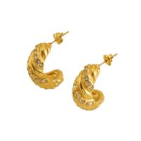 Boucles d'oreilles en acier titane, Plaqué or 18K, bijoux de mode & pour femme & avec strass, doré Vendu par paire