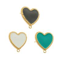 Brass Earring Stud Component, Heart, gold color plated, fashion jewelry & DIY & enamel 