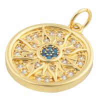 Rhinestone Brass Pendants, Round, gold color plated, fashion jewelry & DIY & with rhinestone, mixed colors 