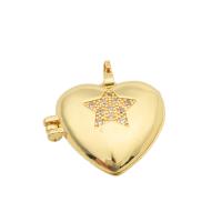 Pendentif médaillon en laiton, coeur, Placage de couleur d'or, bijoux de mode & DIY & pavé de micro zircon & pour femme, doré Environ 3mm, Vendu par PC