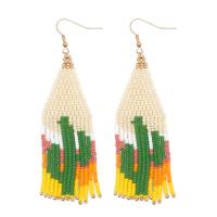 Fashion Fringe Earrings, Seedbead, mit Zinklegierung, Opuntia Stricta, goldfarben plattiert, für Frau, 30x95mm, verkauft von Paar