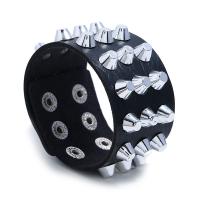 PU Leather Cord Bracelets, with ABS Plastic & Iron, plated, fashion jewelry & with rivet stud & Unisex 42mm Approx 8.7 Inch 