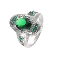 Anneau de cuivre de Zircon, laiton, avec zircon cubique, ovale, Plaqué de platine, Vintage & bijoux de mode & unisexe & normes différentes pour le choix & facettes, vert, 20mm, Vendu par PC