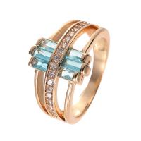 Anneau de cuivre de Zircon, laiton, avec zircon cubique, Placage de couleur d'or, bijoux de mode & normes différentes pour le choix & pour femme & facettes, blue ciel, 14mm, Vendu par PC