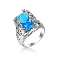 Anneau de cuivre de Zircon, laiton, avec zircon cubique, Plaqué de platine, bijoux de mode & unisexe & normes différentes pour le choix & facettes, blue ciel, Vendu par PC