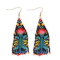 Moda flecos pendientes, Seedbead, con aleación de zinc, Flor, chapado en color dorado, Estilo bohemio & para mujer, 25x80mm, Vendido por Par