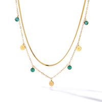 Collier de mode Multi couche, Acier titane, avec turquoise, avec 5cm chaînes de rallonge, Placage, Double couche & bijoux de mode & normes différentes pour le choix & modèles différents pour le choix, doré cm, Vendu par PC