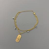 Edelstahl Charm Armband, 304 Edelstahl, mit Kristall, mit Verlängerungskettchen von 5cm, Quadrat, plattiert, Modeschmuck, goldfarben, Länge:18 cm, verkauft von PC