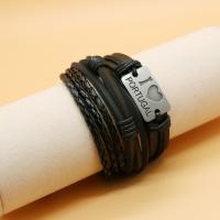 Wrap Bracelets, PU Leather, with Zinc Alloy, plated, multilayer & Unisex & with letter pattern, black, Inner Approx 60mm 