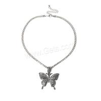 Collar de aleación de cinc con diamantes de imitación, aleación de zinc, con 5cm extender cadena, Mariposa, chapado, Joyería & para mujer, más colores para la opción, 40mm, longitud:46 cm, Vendido por UD