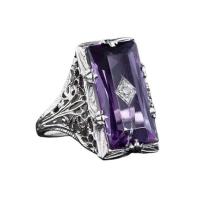 Anneau de cuivre de Zircon, laiton, avec zircon cubique, rectangle, Plaqué de platine, bijoux de mode & normes différentes pour le choix & pour femme & facettes, violet, Vendu par PC